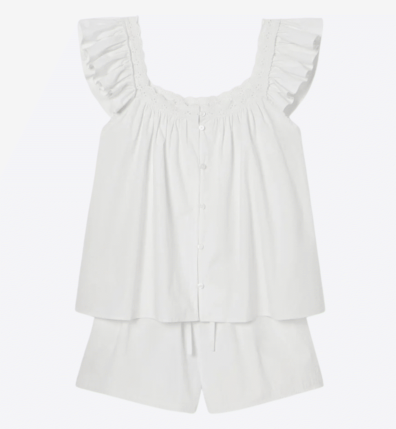 White Embroidered Cotton Frill Cami Shorts Set