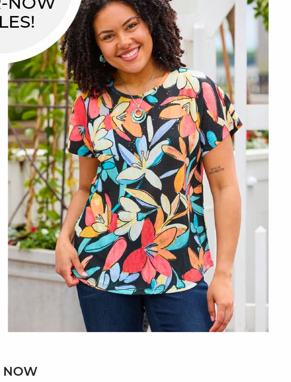 Embellished Painted Floral Print Dolman Tee