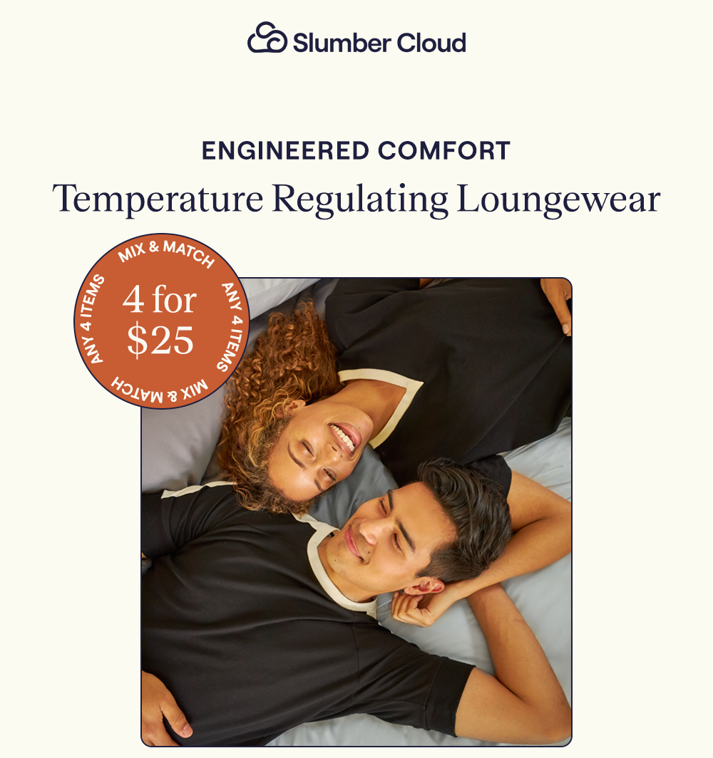A man and woman laying in bed wearing Slumber Cloud UltraCool loungewear