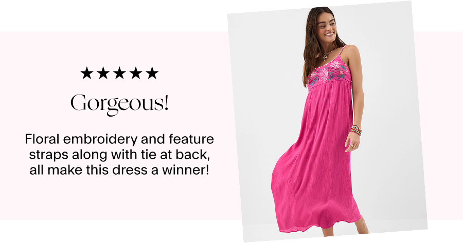 Tie Back Embroidered Midi Dress Pink