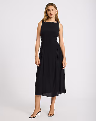 Boat Neck Smocked Back Midi Fit and Flare Dress