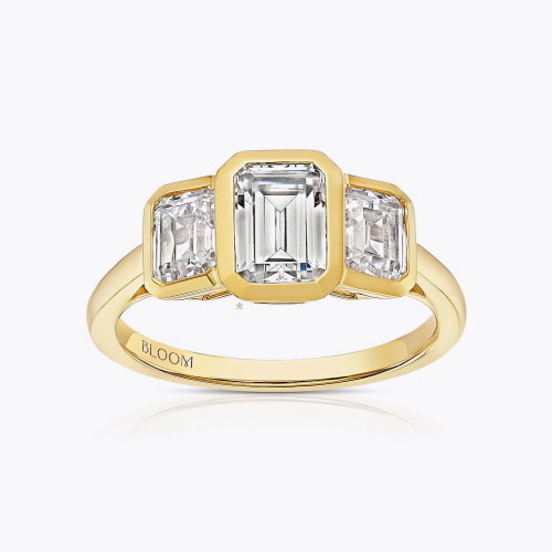 BLOOM Seville 14ct Yellow Gold Seamless 2ct Lab Grown Diamond Emerald Trilogy Ring