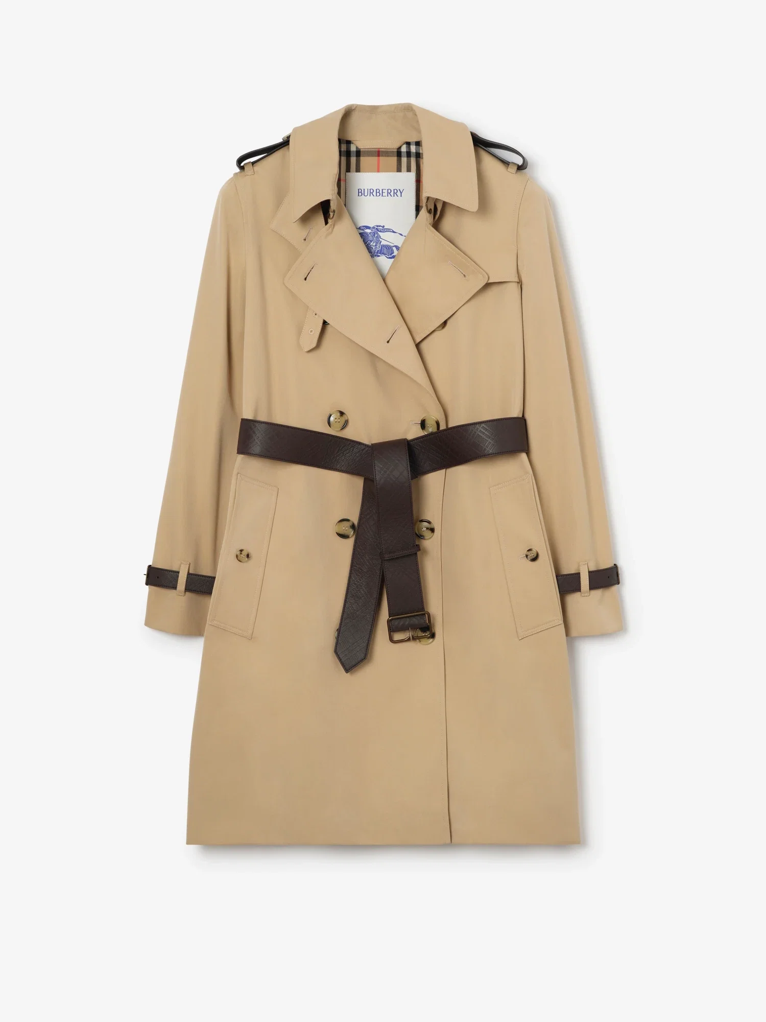 Trench mi-long Kensington à finitions en cuir