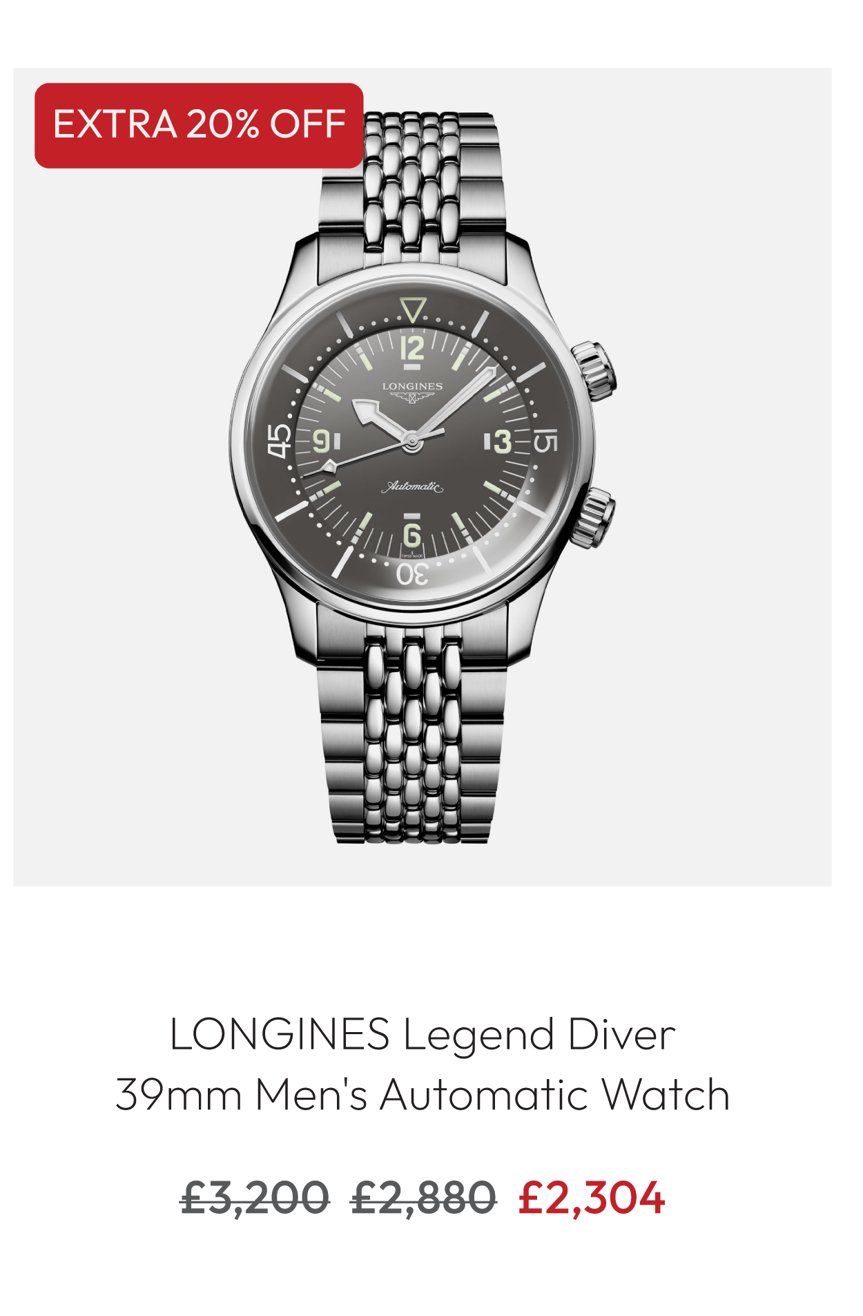 Longines Legend Diver 39mm Men's Automatic Watch L3.764.4.99.6