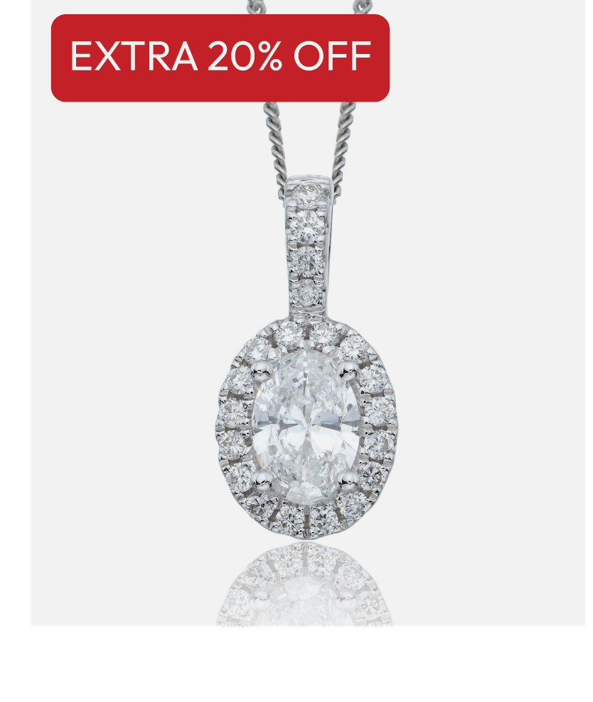 18ct White Gold Oval Cut 0.41ct Diamond Halo Pendant