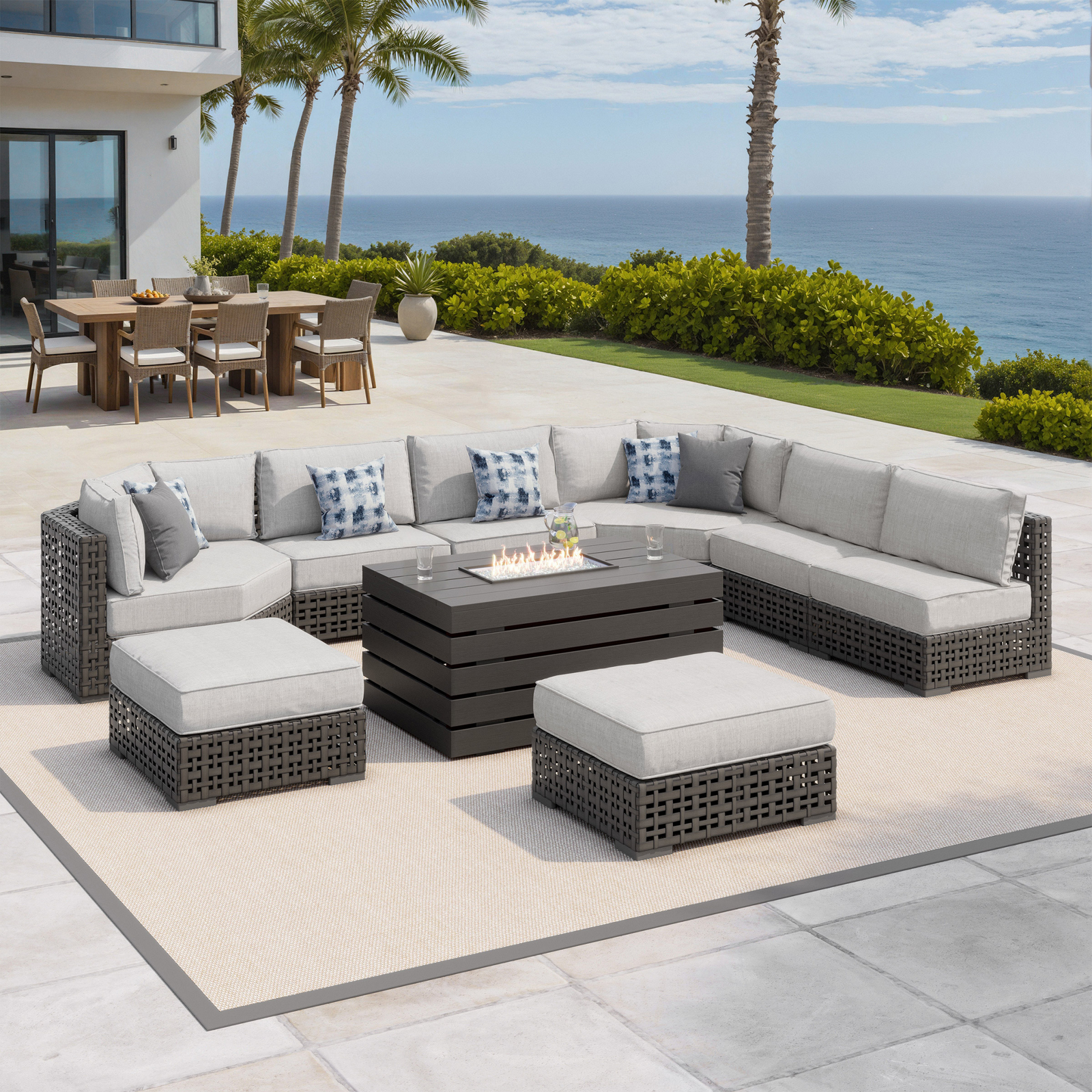 Sirio Oceanside 9-piece Fire Modular Outdoor Patio Seating Set