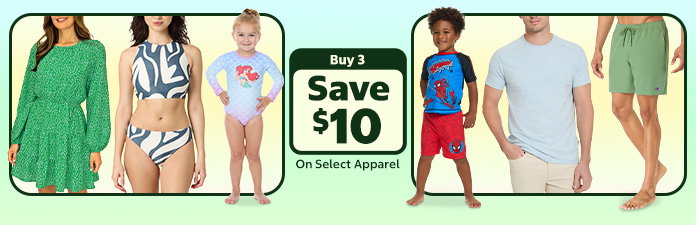 buy 3 save $10 on select apparel