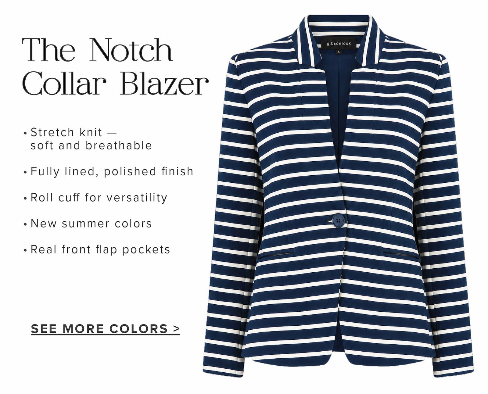 Striped Notch Collar Blazer in Navy Ivory Stripe