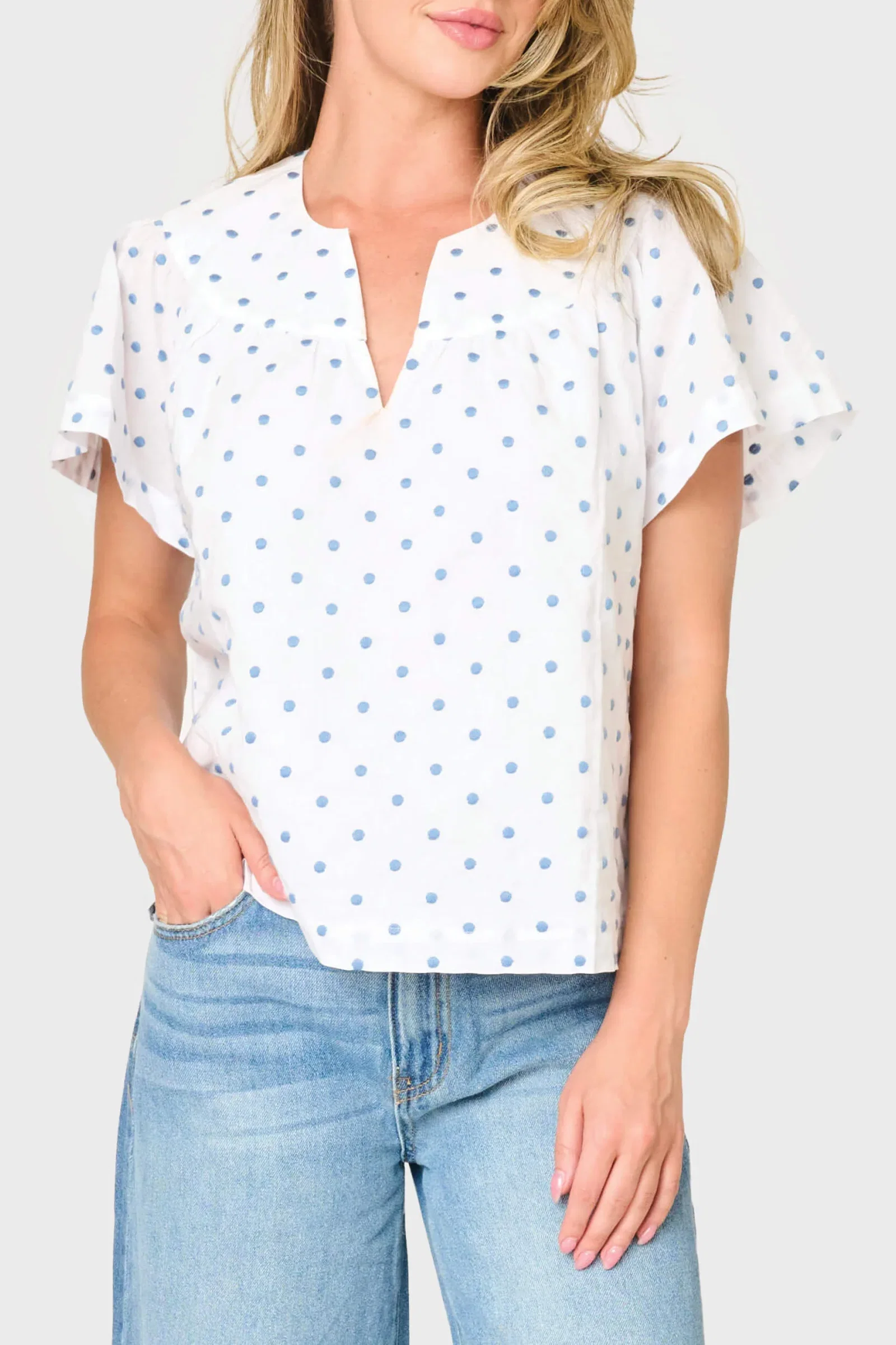Image of Flutter Sleeve Blouse With Open Yoke