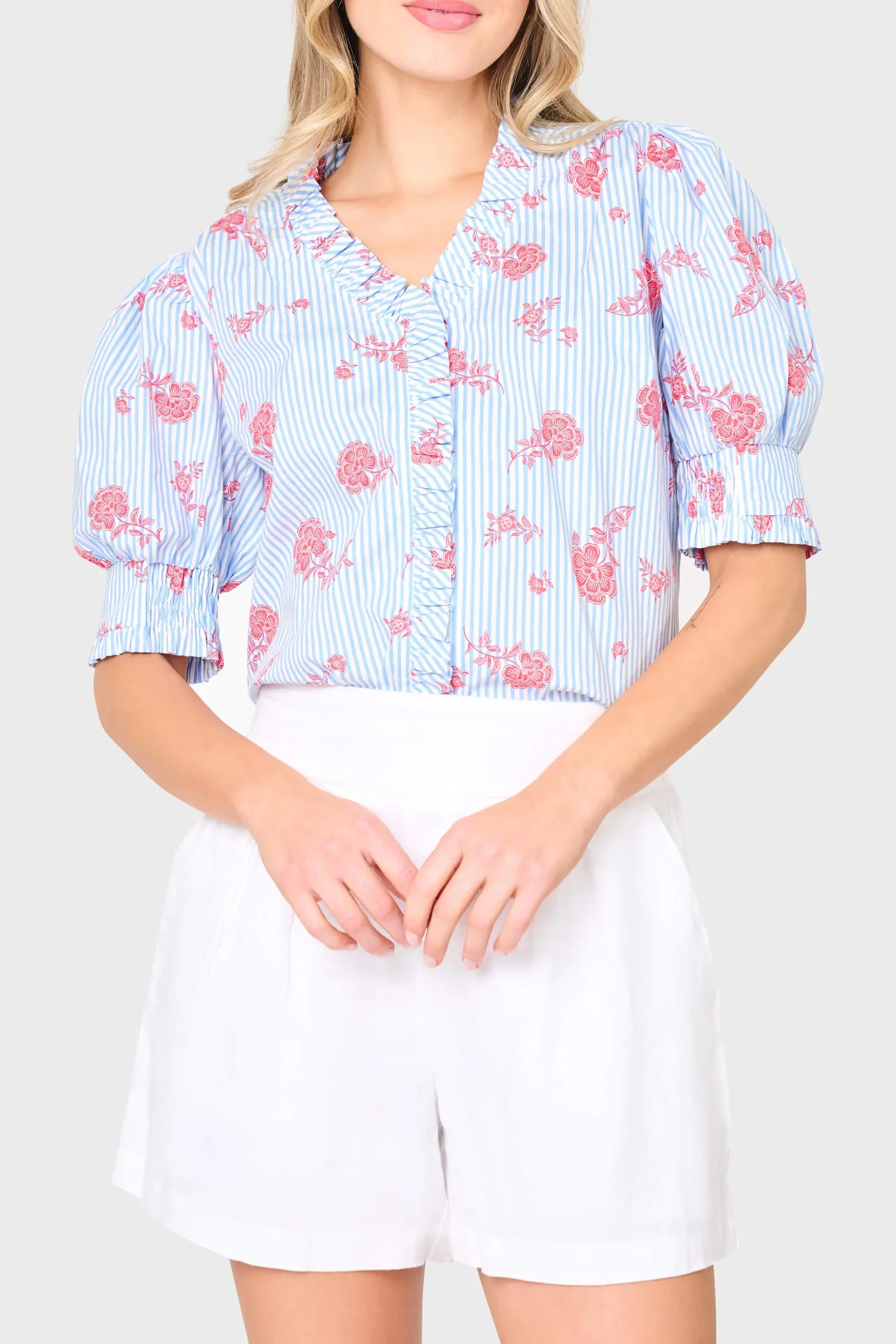 Image of Iris Ruffle Front Button Down Top
