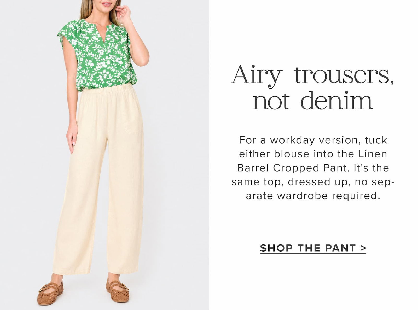 With airy trousers: Linen Barrel Cropped Pant