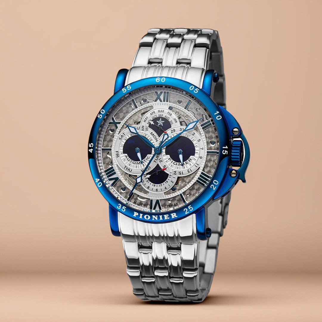 Stainless steel bracelet with blue case.