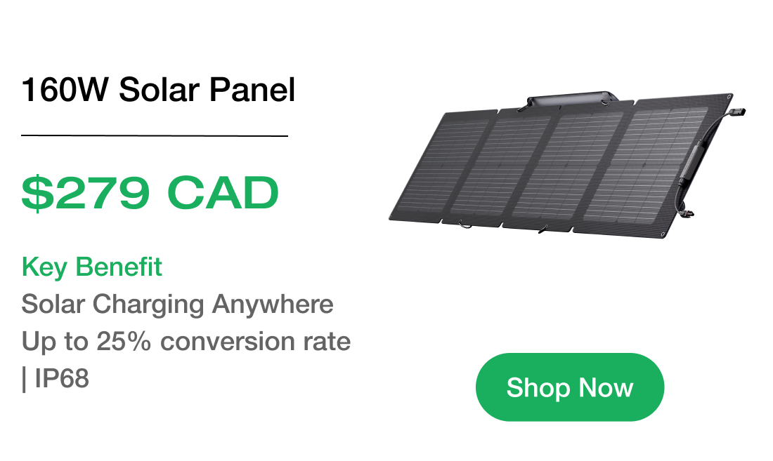160W Solar Panel $279 CAD Key Benefit Solar Charging Anywhere Up to 25% conversion rate | IP68