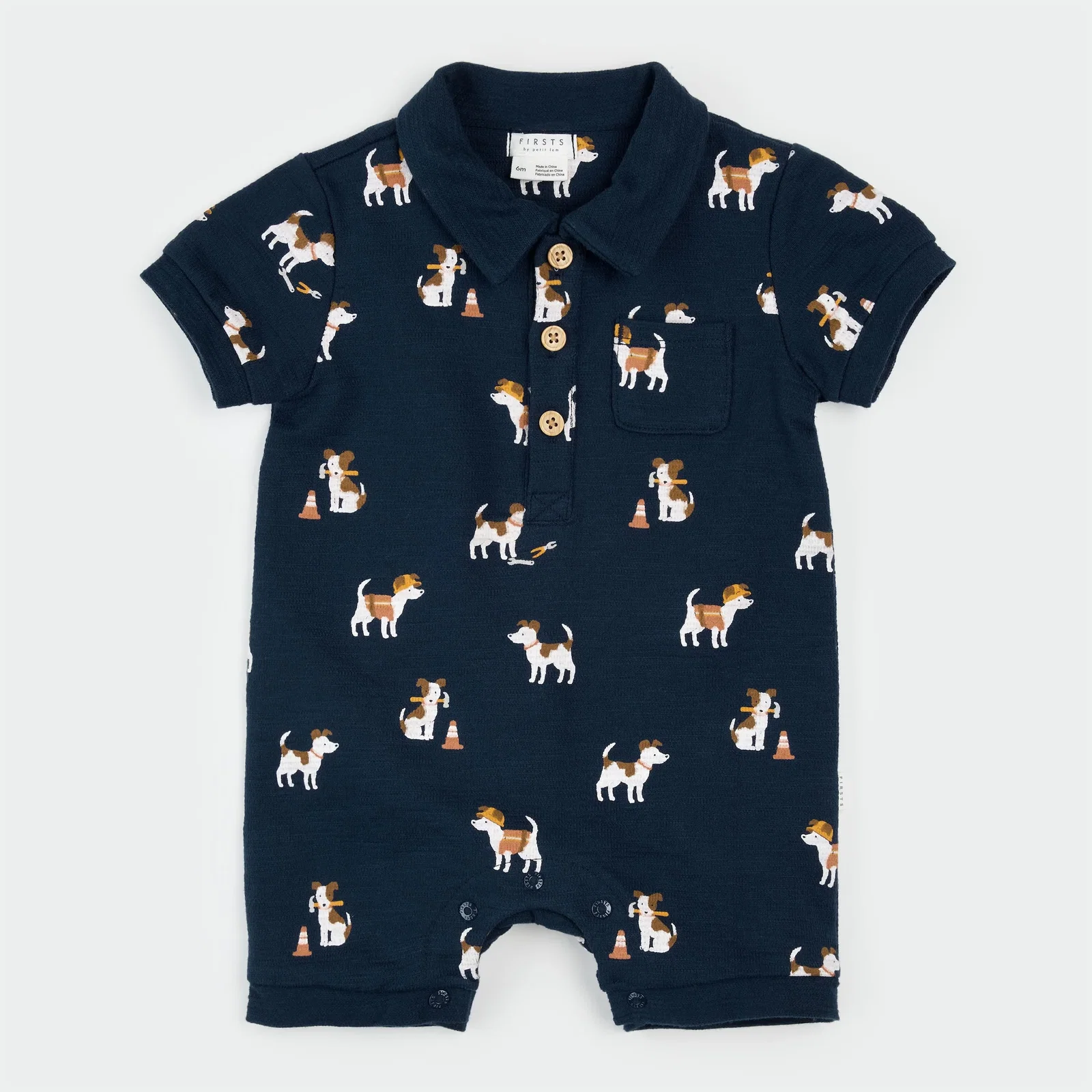 Image of Pups at Work on Dress Blue Romper