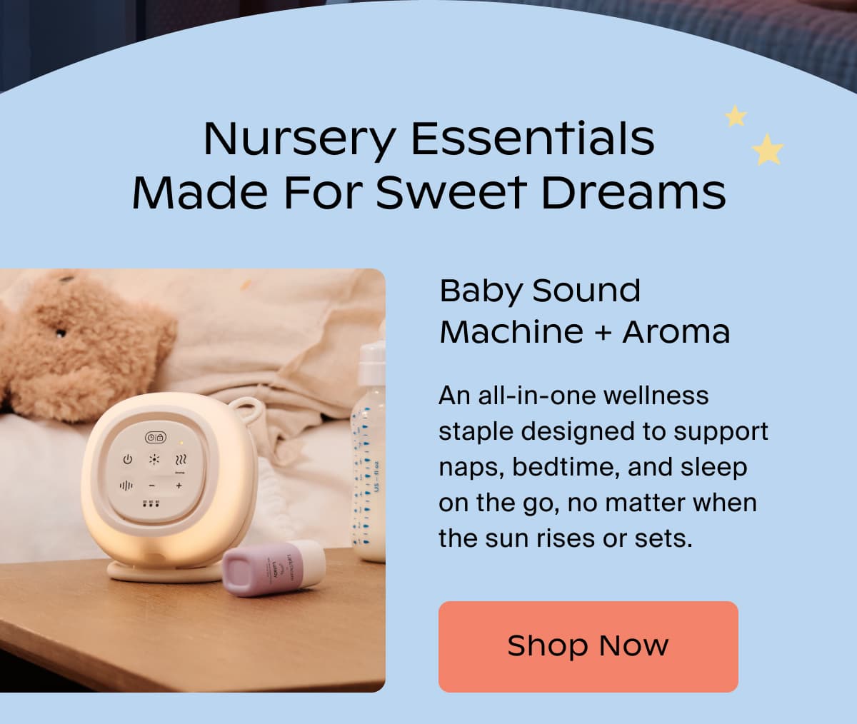 Nursery Essentials Made for Sweet Dreams | Baby Sound Machine + Aroma | An all-in-one wellness staple designed to support naps, bedtime, and sleep on the go, no matter when the sun rises or sets. | Shop Now