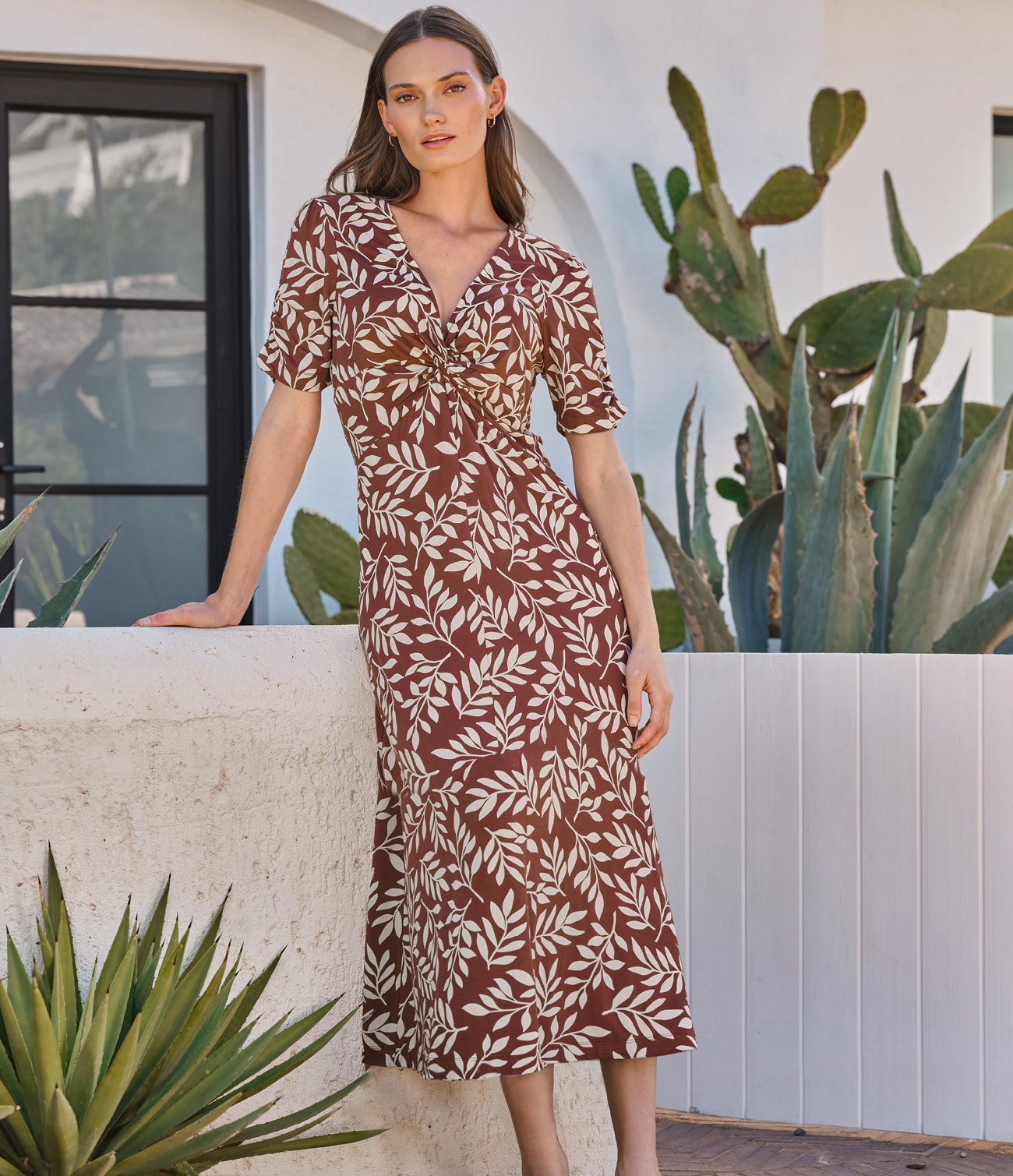 Leaf Print Jersey Dress