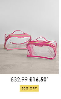 Clear Medium Makeup and Wash Bag in Sugar Pink