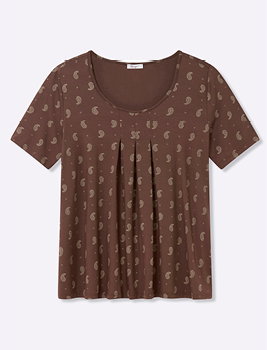 Braunes Shirt mit hellbraunem Paisleymuster.