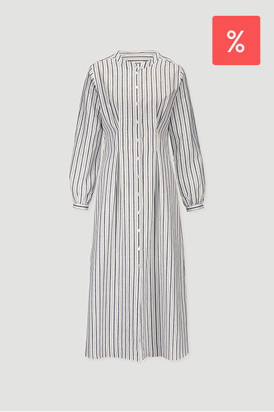 Hemdblusenkleid mit Taillierung Maxi aus Bio-Baumwolle mit Leinen
