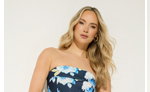 LTS Tall Navy Blue Bandeau Floral Pleated Midi Dress