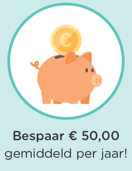 Bespaar gemiddeld E 50,00 per jaar.