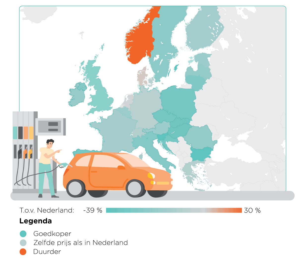 Bekijk de brandstofprijzen in Europa.