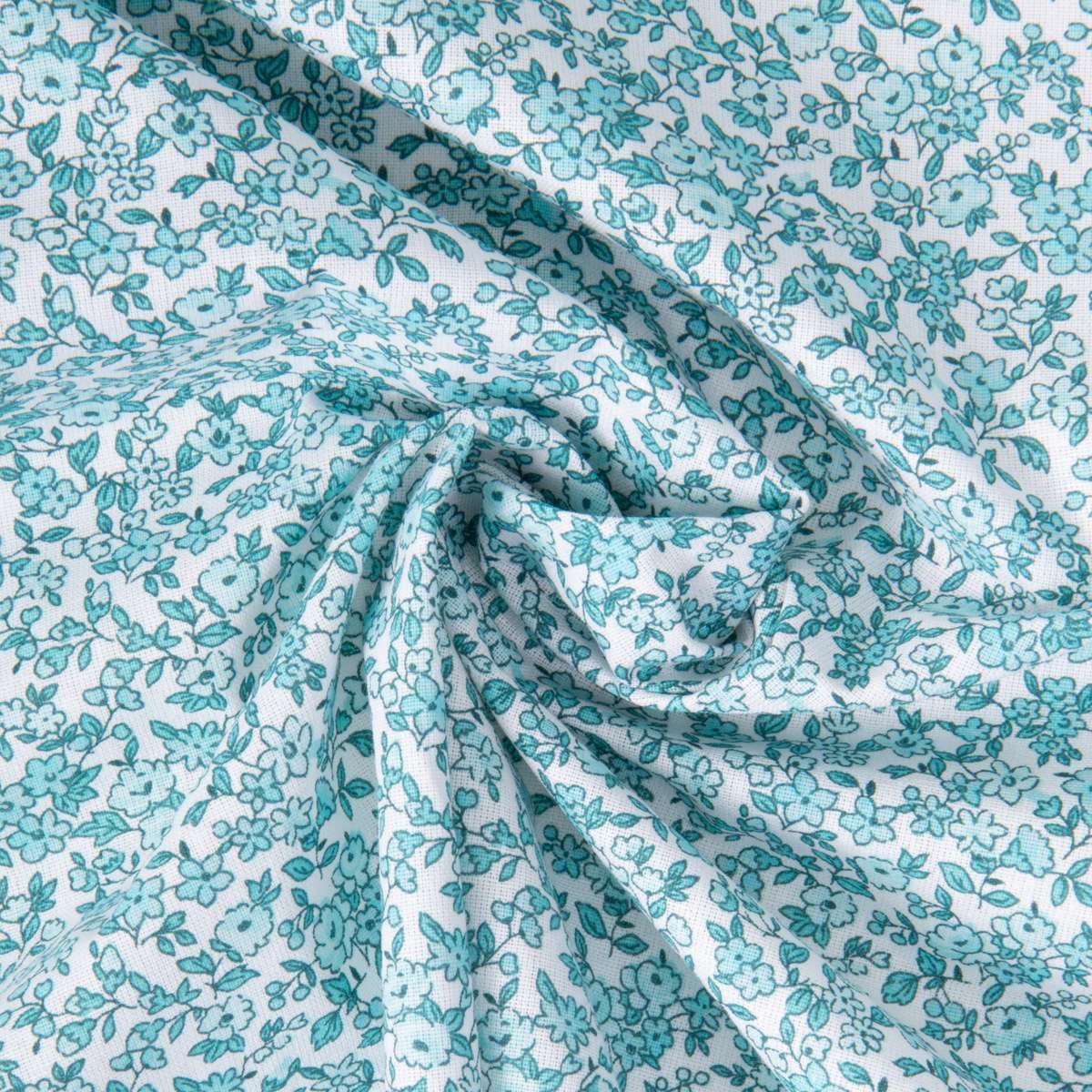Coupon Tissu Coton imprimé Arty Léonie Menthe et bleu sur fond Blanc