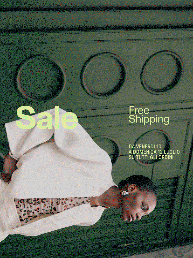 Grid collage of diverse fashion models wearing dresses, coats and casual wear with bright “Sale” and “Free Shipping” overlays