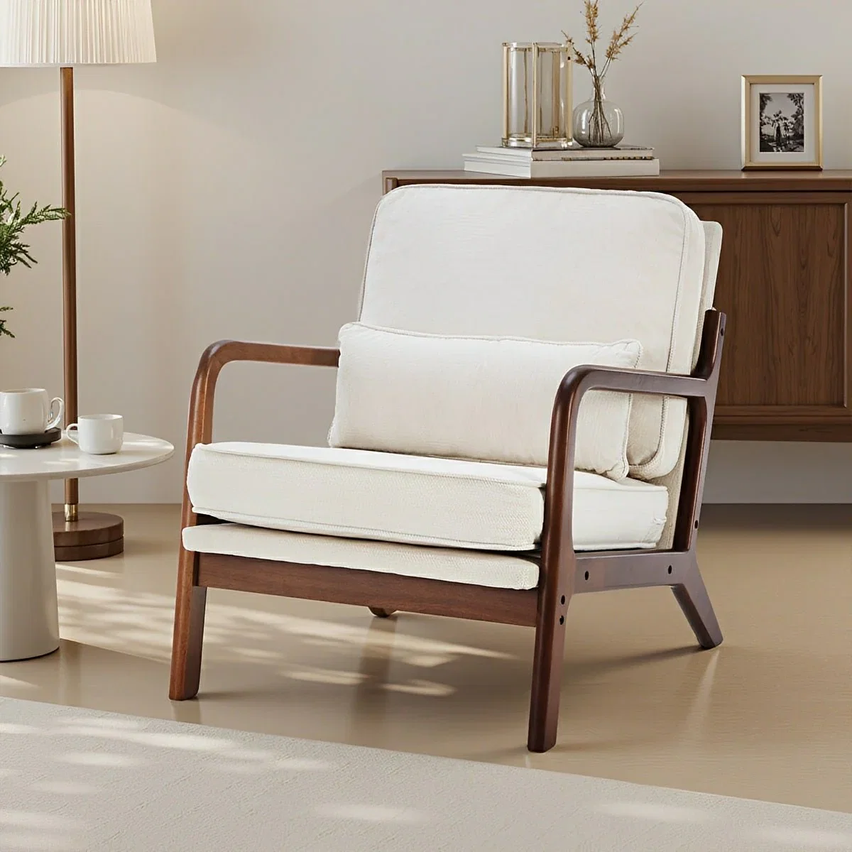 Image of Mid Century Modern Accent Chair with Arms – Solid Wood