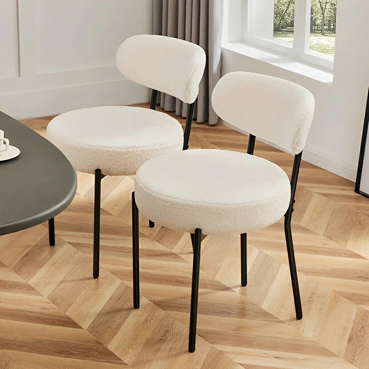 Image of Set of 2 Upholstered Dining Chairs – Steel Frame, Padded Seat