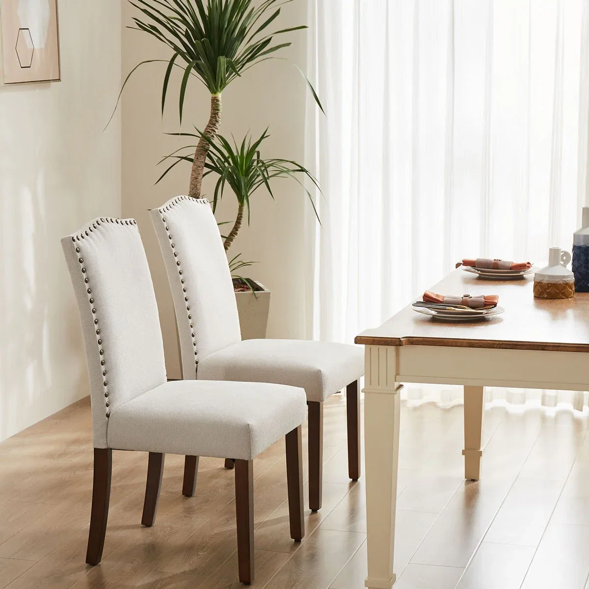 Image of Modern Luxury Soft Fabric Rivet Armless Dining Chairs