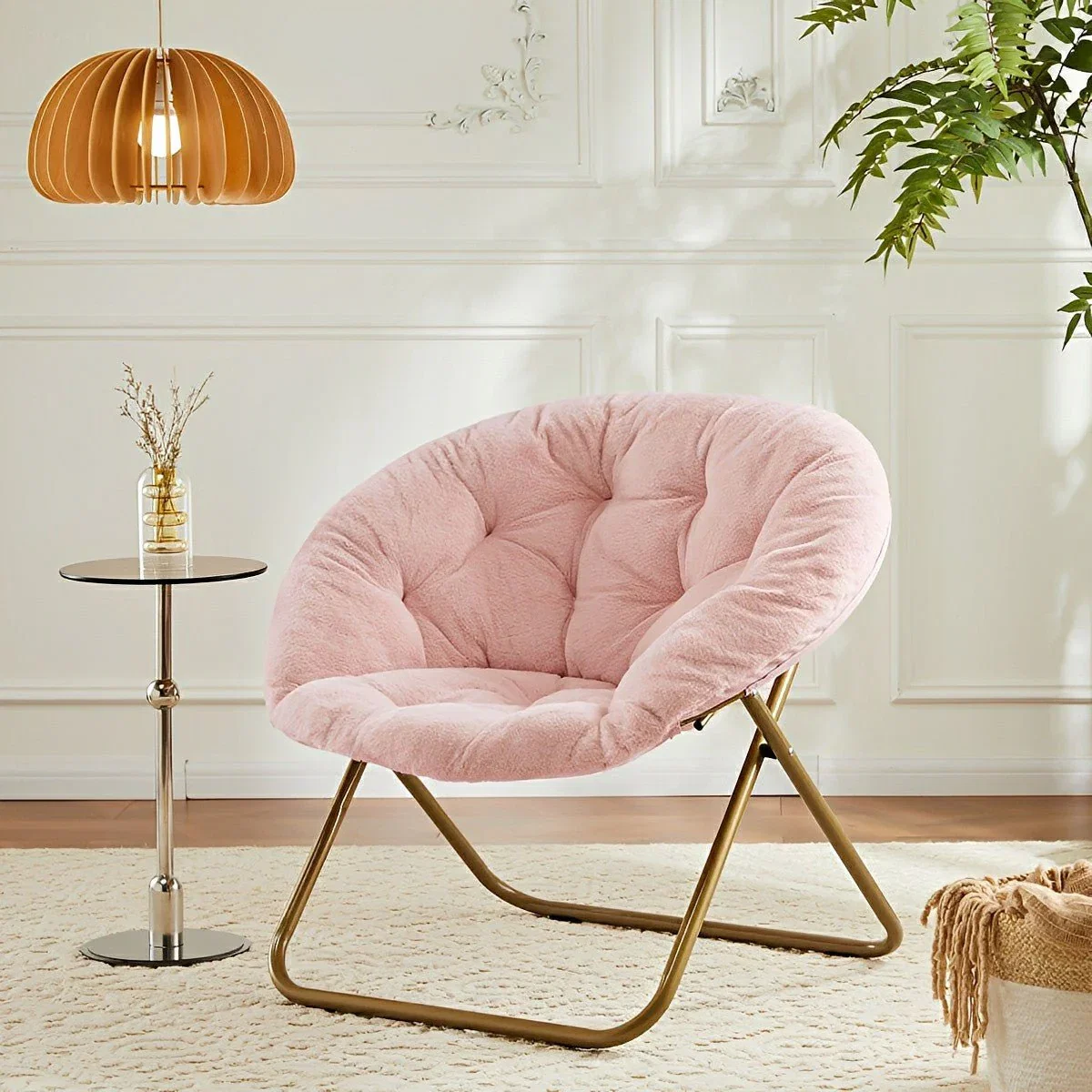 Image of Modern Faux Fur Disc Chair – Bedroom, Living Room
