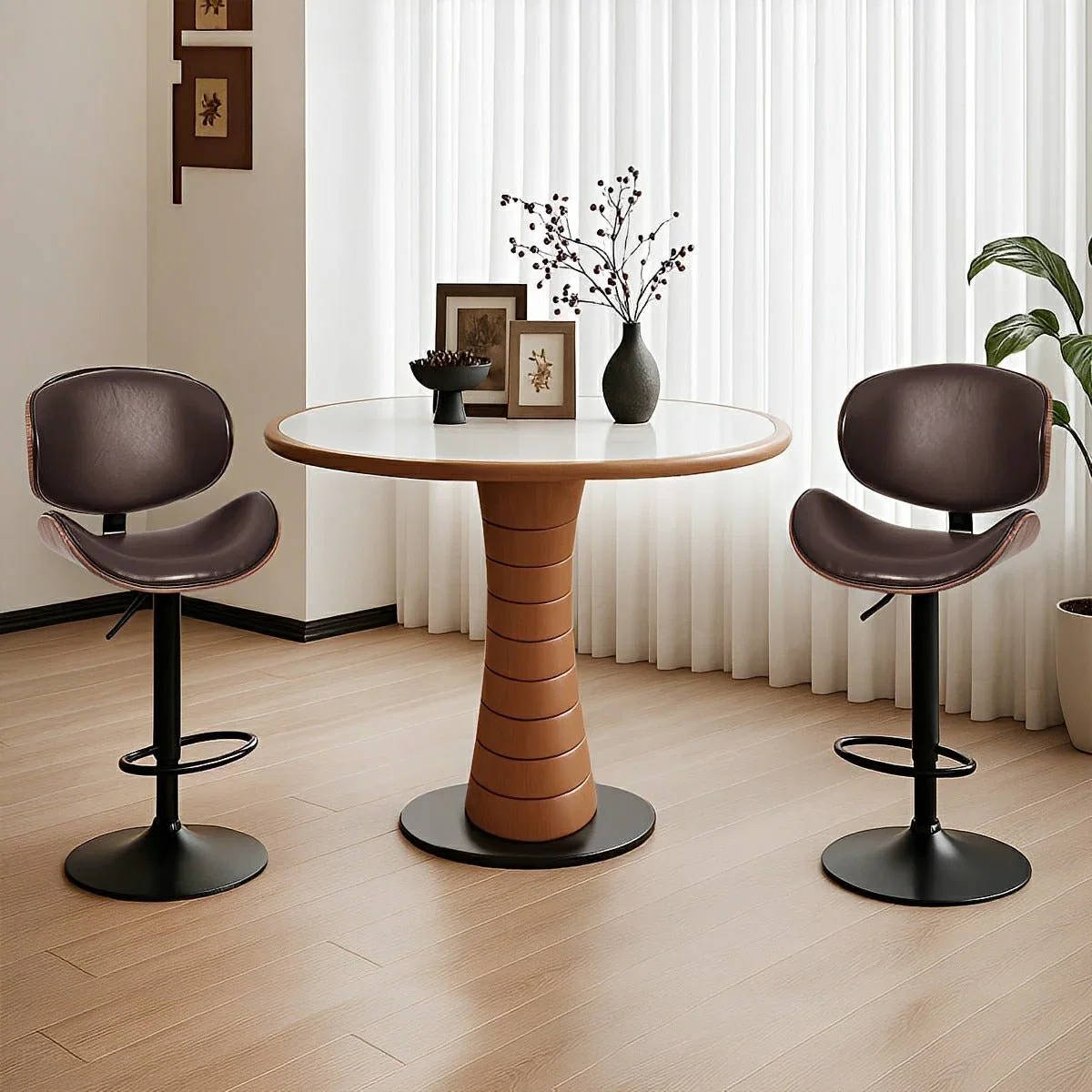 Image of Set of 2 Adjustable Swivel Bar Stools with Backrest & Footrest