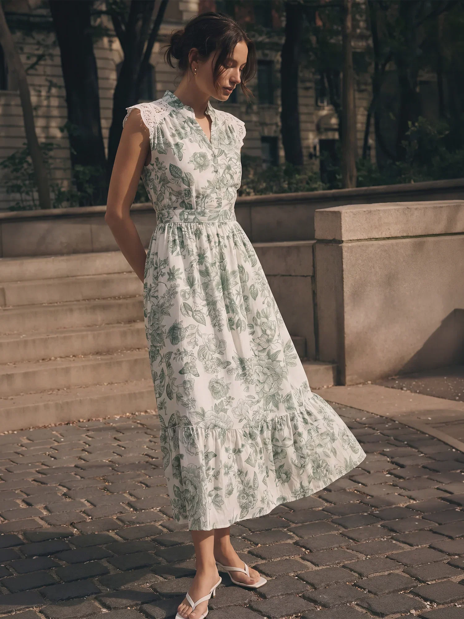 Image of Floral Printed Button Down Shirt Midi Dress