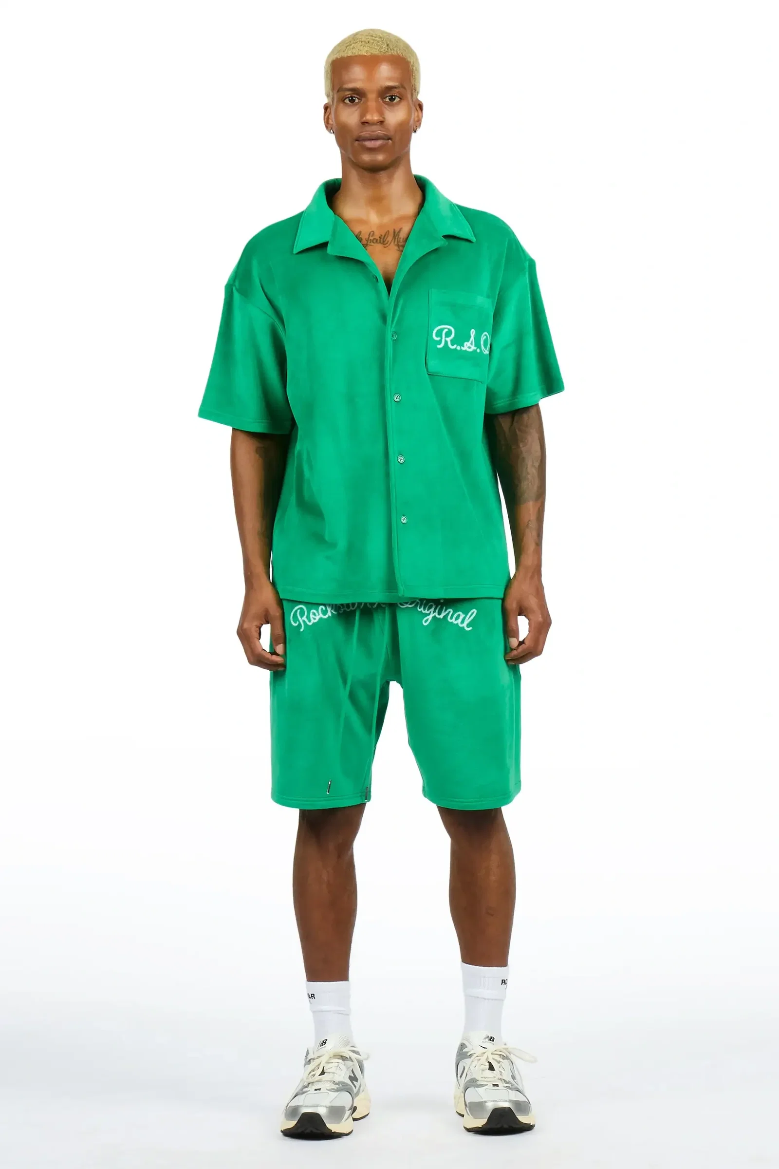 Image of Crusoe Green Button Down Shirt/Short Set