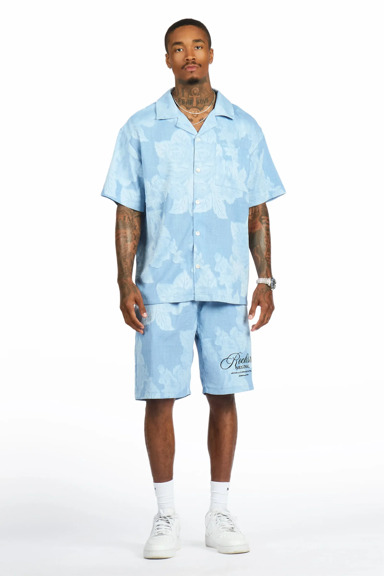 Image of Frost Blue Button Down Shirt/Short Set