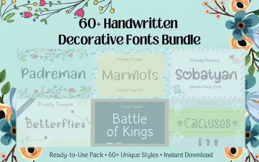 60+ Handwritten Decorative Fonts Bundle | Extended License