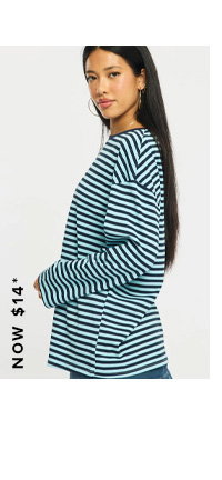 Blue Stripe Striped Top Crew Neck Long Sleeve