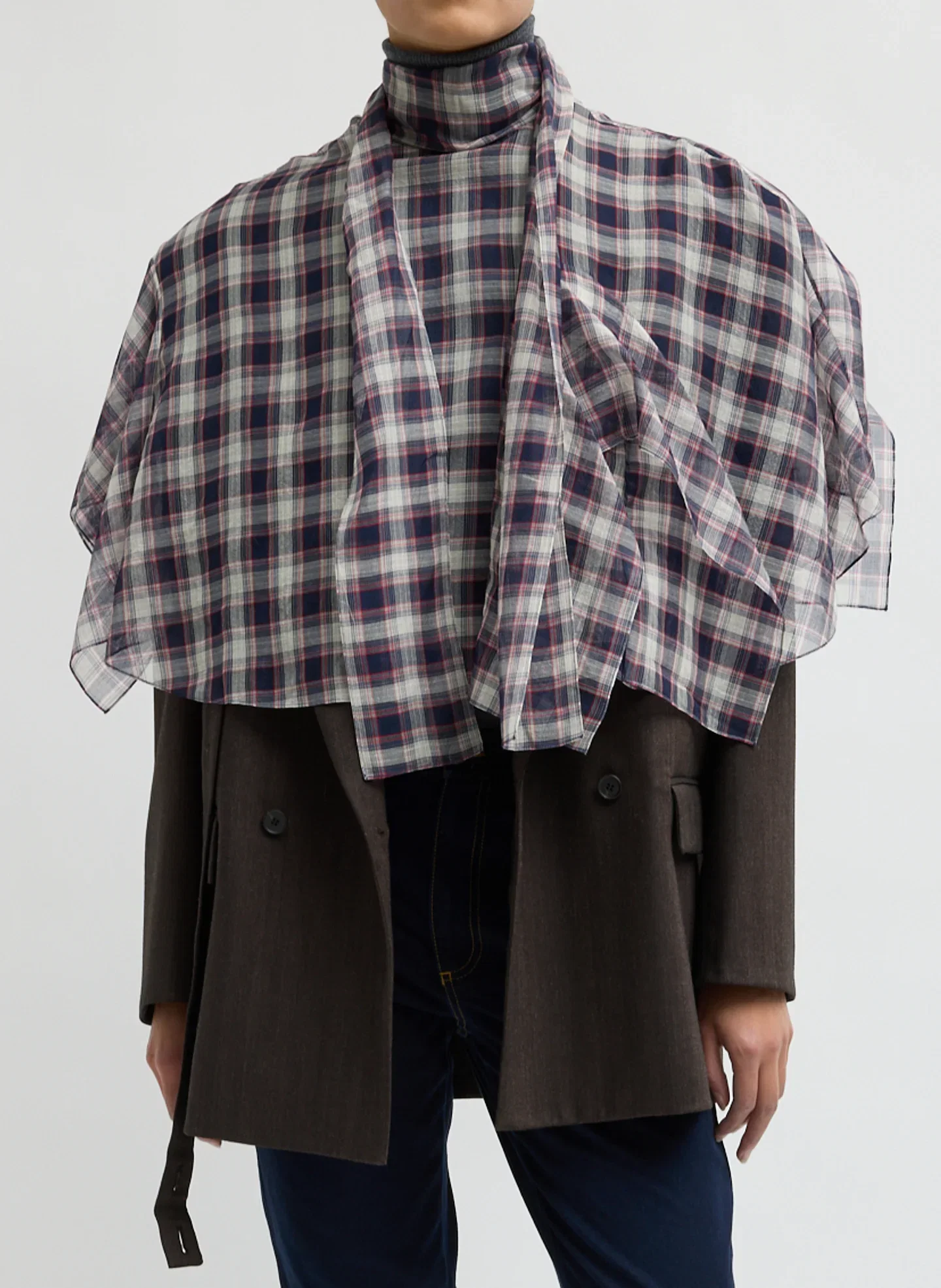 Image of Silk Cotton Plaid Cape Tie Top