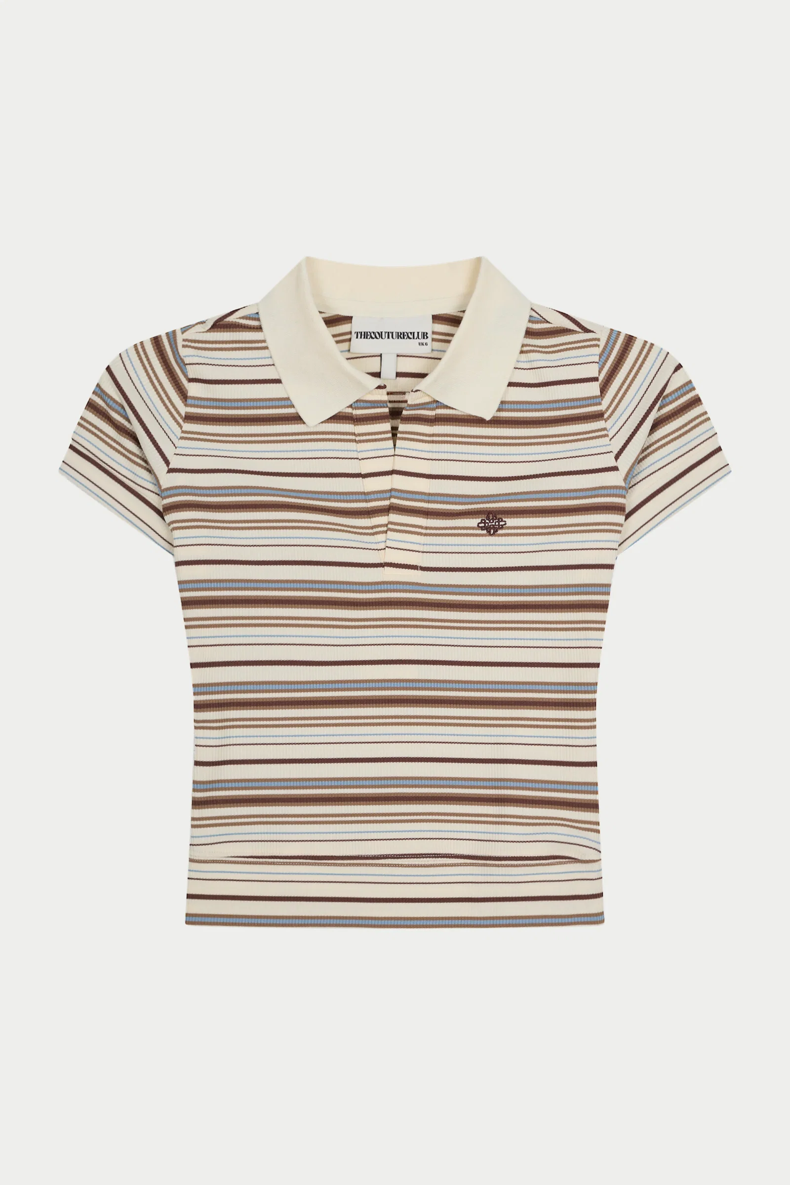 Image of STRIPE SHORT SLEEVE POLO TOP - BEIGE
