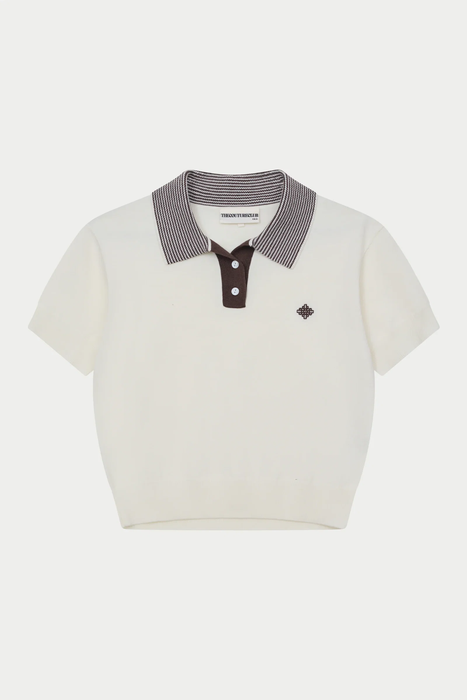Image of KNITTED COLLAR POLO TOP - CREAM