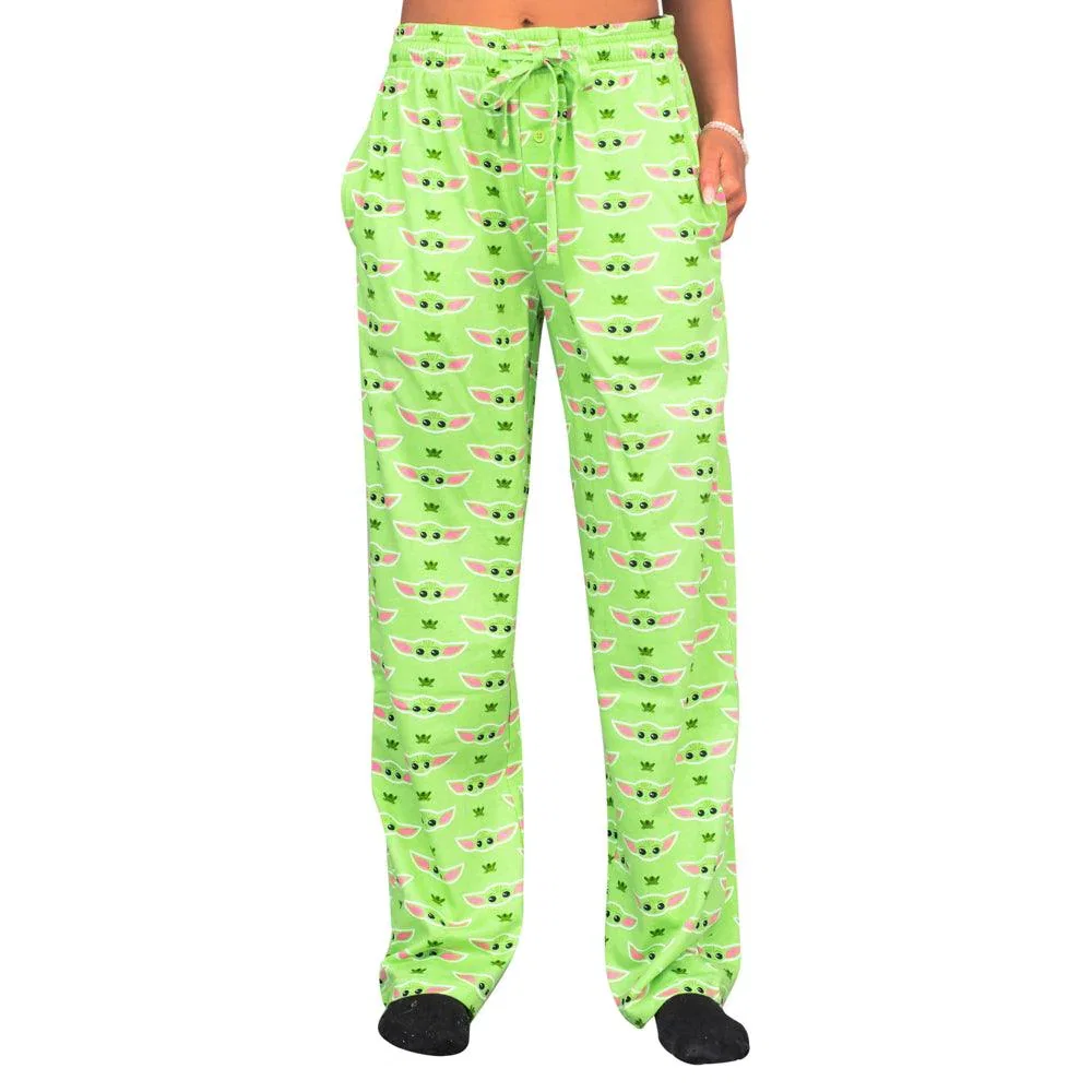 Image of Star Wars Baby Yoda and Frogs Pajamas Green Lounge Pants
