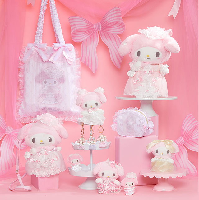 JUST ARRIVED | LADY MY MELODY | Lady My Melody Collection displayed against a pink background with bows, lace, and frills.