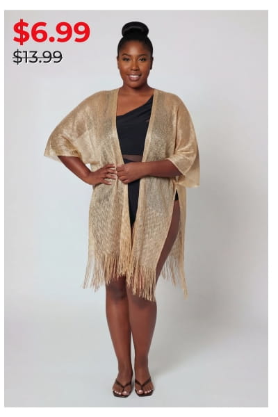 Shop Lurex Fringe Hem Swim Cover Up