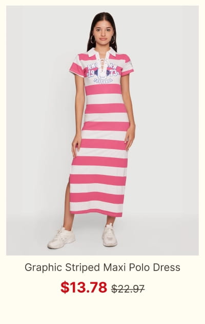 Shop Graphic Striped Maxi Polo Dress with Lace Up Detail