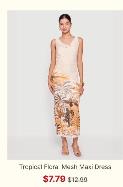 Shop Tropical Floral Mesh Cowl Neck Maxi Dress