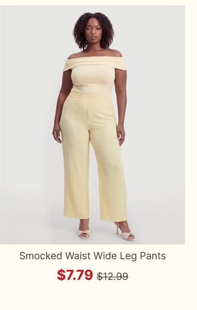 Shop Plus Size Smocked Waist Wide Leg Pants -