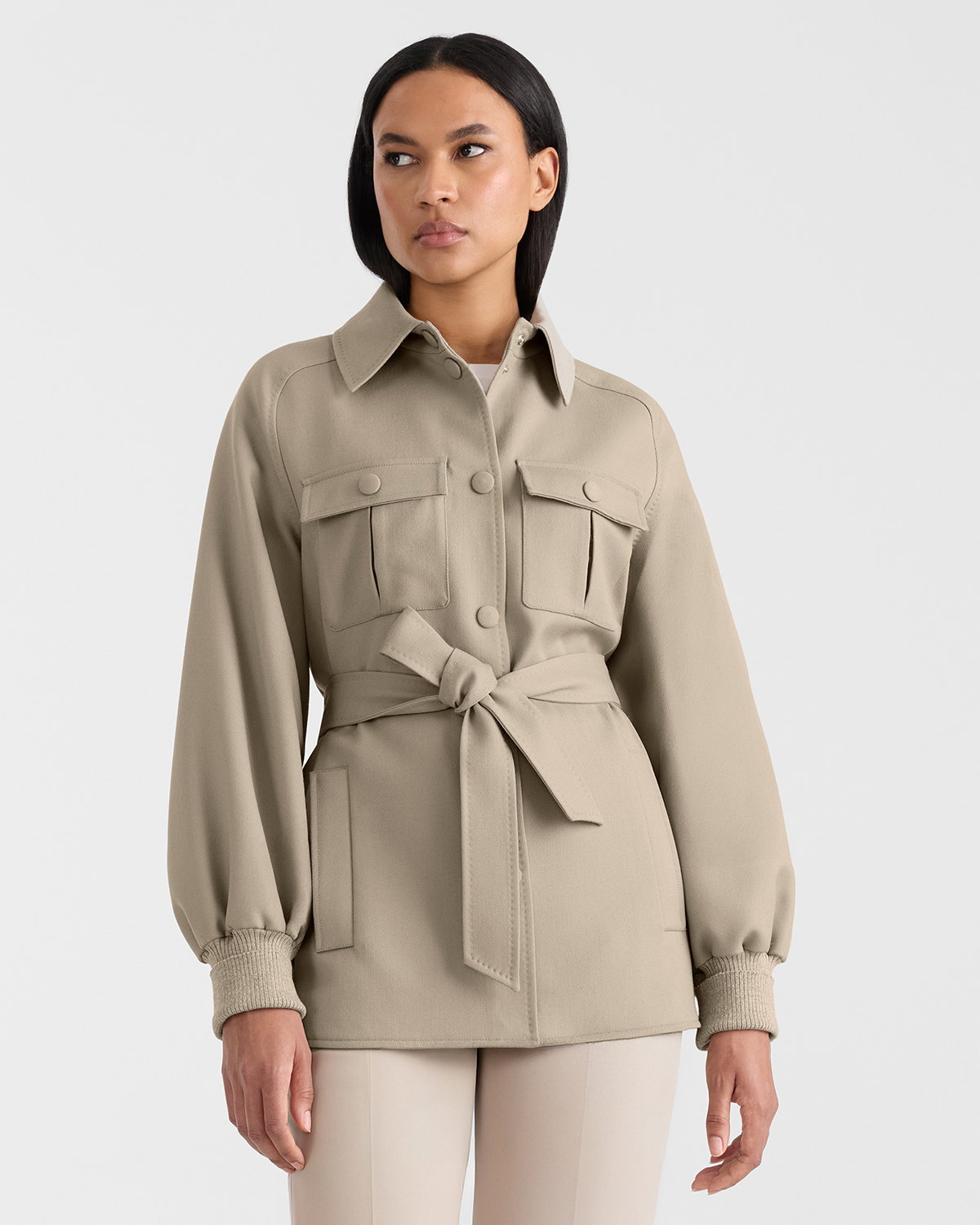 EUGENIA Wool Gabardine Jacket with Balloon Sleeve