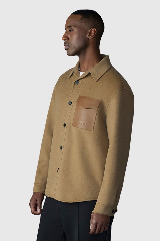 EMMANUEL Double-face wool overshirt with leather patch pocket