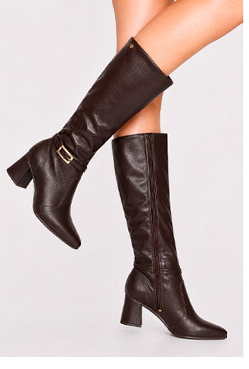 Bota Dakota Cano Longo Feminina Café Salto Bloco
